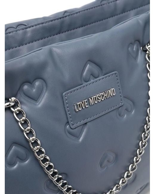 Love Moschino Blue Chain-Detail Logo-Lettering Tote-Bag