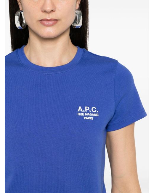 A.P.C. Blue Embroidered-logo Jersey T-shirt
