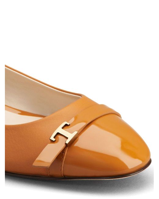Tod's Brown T-plaque Leather Ballerina Shoes