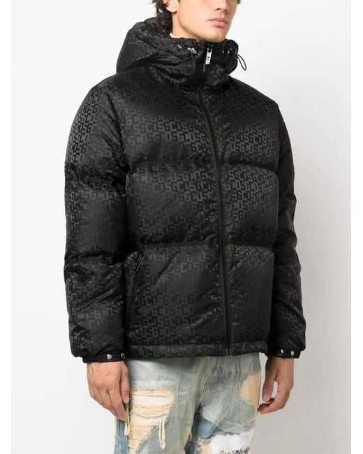 Gcds Black Logo-Monogrammed Hodded Jacket for men