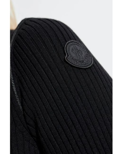 Moncler Black Ribbed Knit Long-Sleeve Sweater Dress