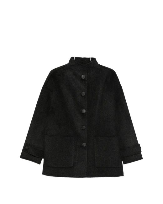 The Dynamis Studio Black High-Neck Patch-Pocket Coat
