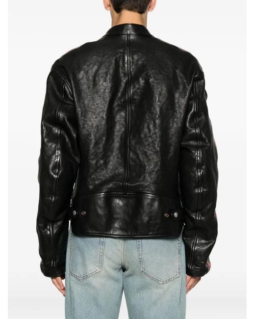 Gucci Buffalo Leren Bikerjack Met Web-Design in het Black voor heren