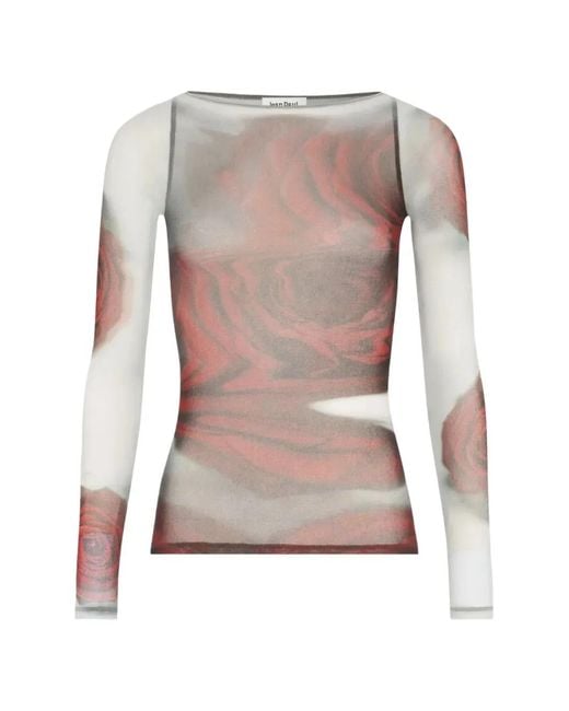 Jean Paul Gaultier Red Long-Sleeve Semi-Sheer Top