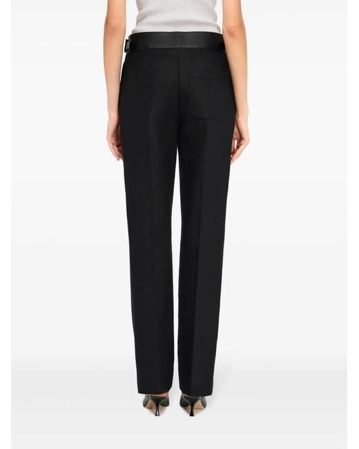 Ferragamo Black Belted Tailored Linen Trousers