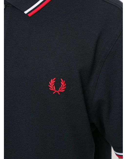 Fred Perry Black Stripe-Trim Logo Polo Shirt for men