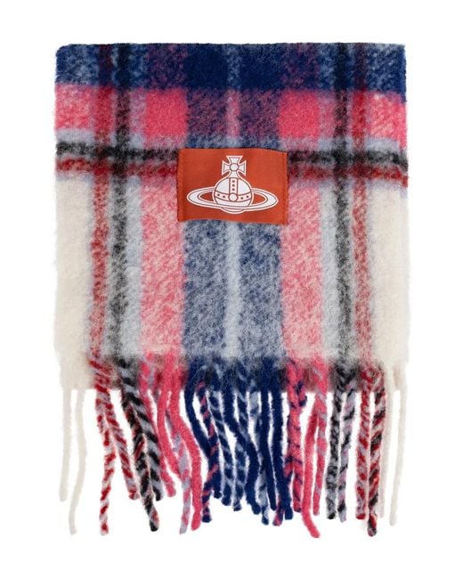 Vivienne Westwood Blue Plaid-Check Fringed Scarf