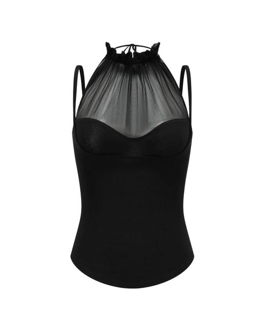 Oude Waag Black Sheer-Panel Ruffled Top
