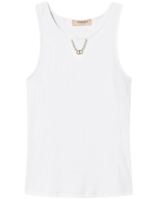 Twinset White Cotton Tank Top