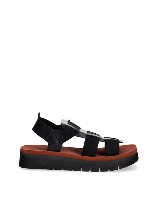 Fly London Black Cage-Strap Platform Sandals