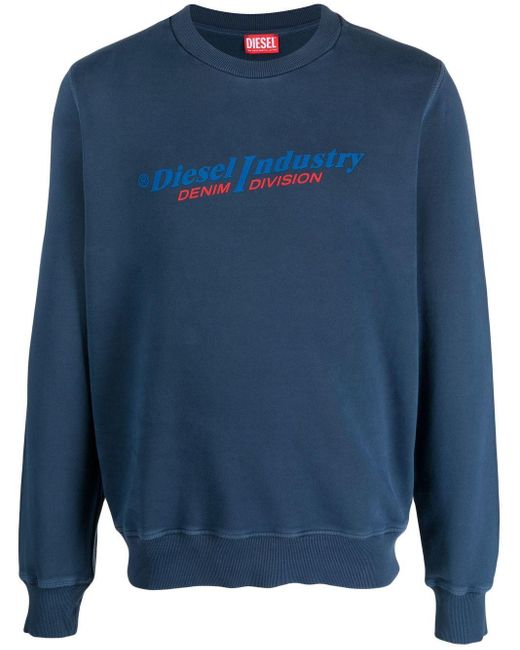 DIESEL Industry Logo Cotton Sweatshirt in Blue for Men | Lyst