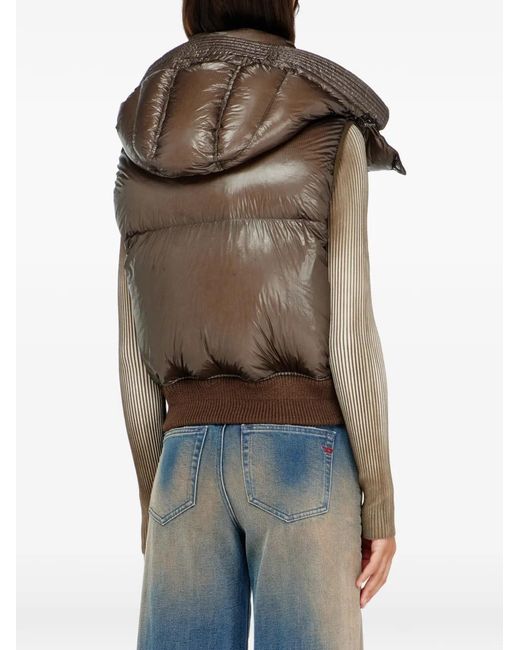 DIESEL Brown Gilet En Duvet Ripstop À Capuche Amovible