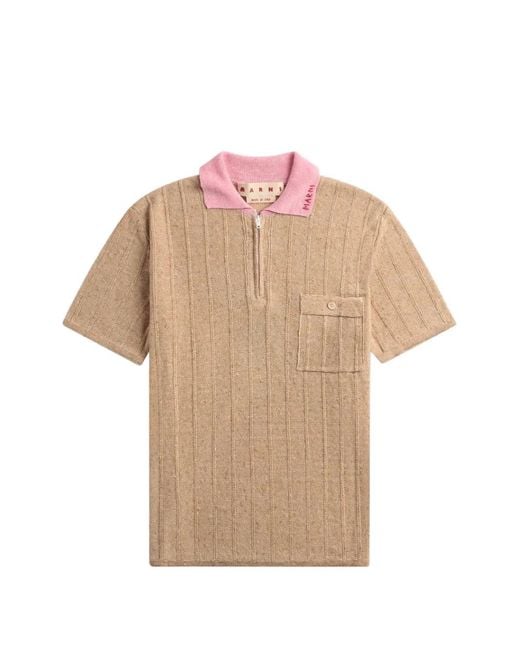 Marni Pink Cable-Knit Half-Zip Polo Shirt for men