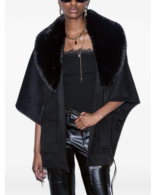 Liu Jo Black Synthetic-Shearling Poncho