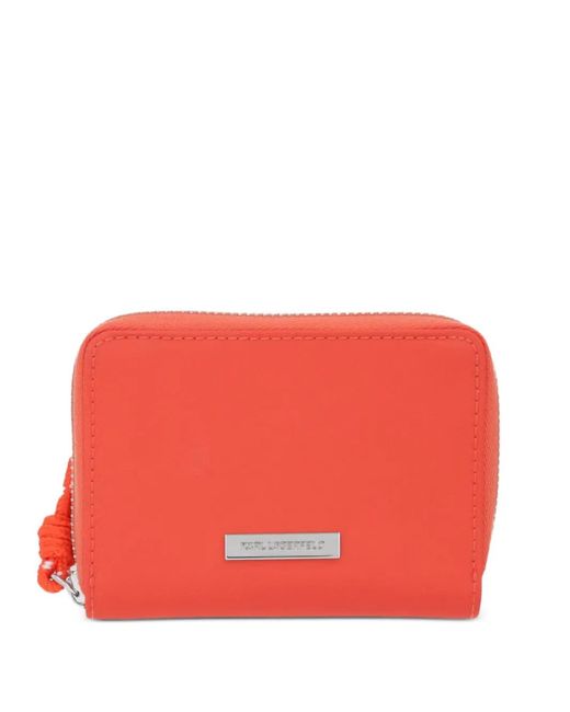 Karl Lagerfeld Red Logo-Plaque Zip-Around Wallet