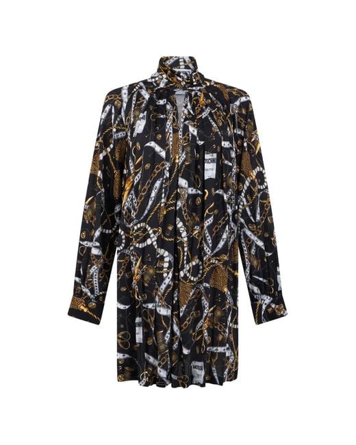 Moschino Black Graphic-Print High-Neck Mini Dress