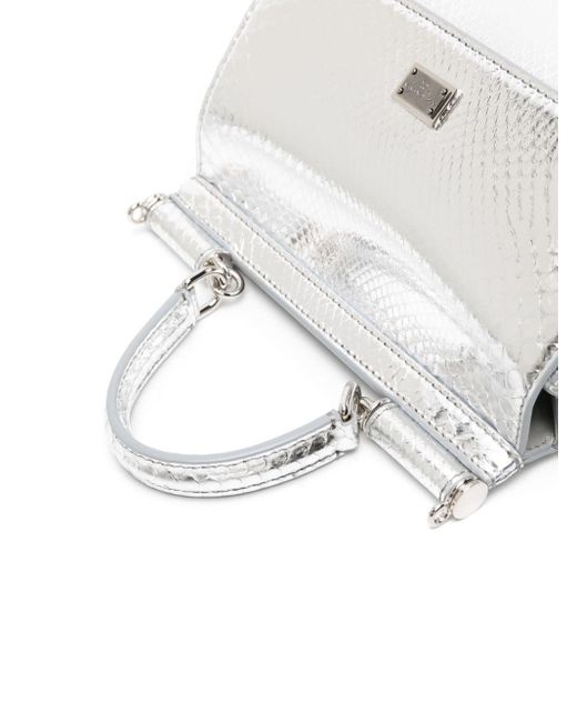 Dolce & Gabbana Sicily Metallic Medium Shopper in het White
