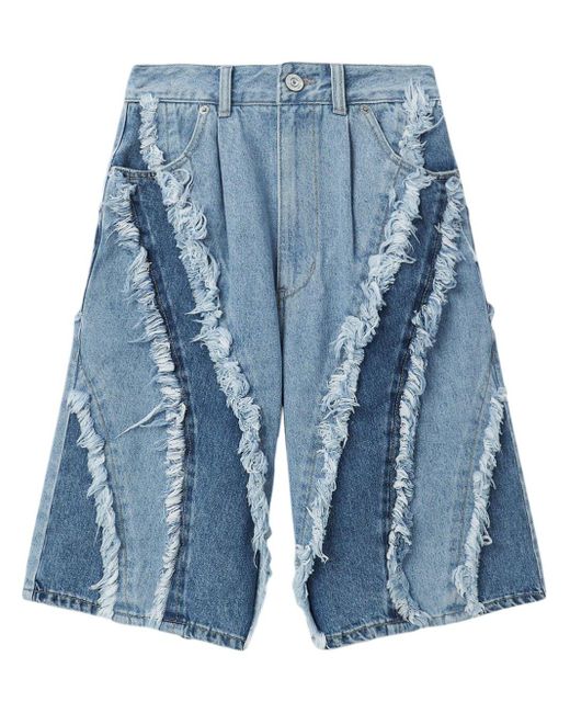 SJYP Blue Wide-leg Frayed Denim Shorts