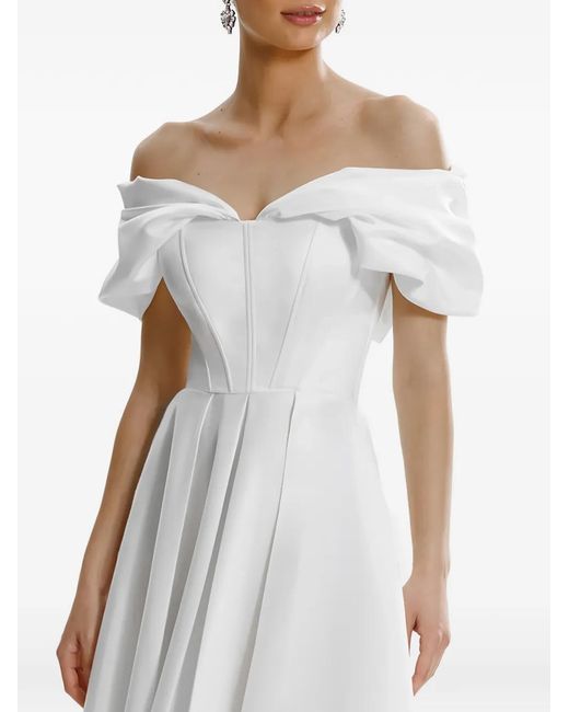 Framboise White Robe Mi-Longue Glamo À Épaules Dénudées