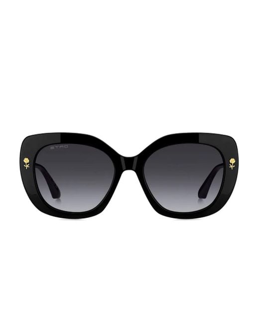 Etro Black Rose-Embellished Geometric Sunglasses