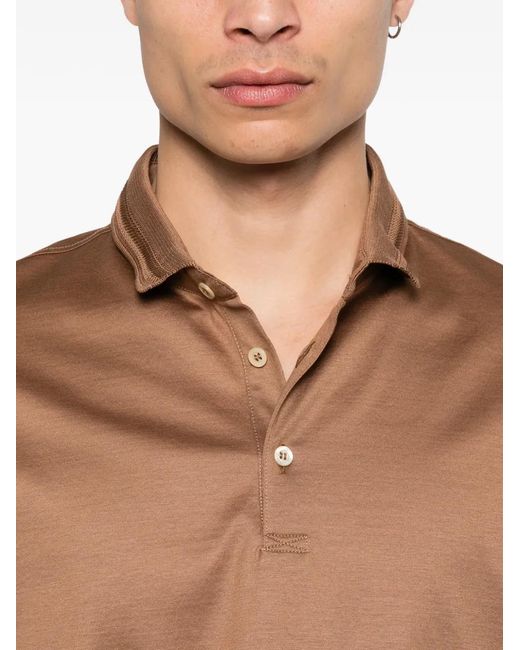 Corneliani Brown Button-Fastening Short-Sleeve Polo Shirt for men