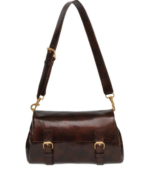 Dries Van Noten Brown Snakeskin-Pattern Leather Satchel