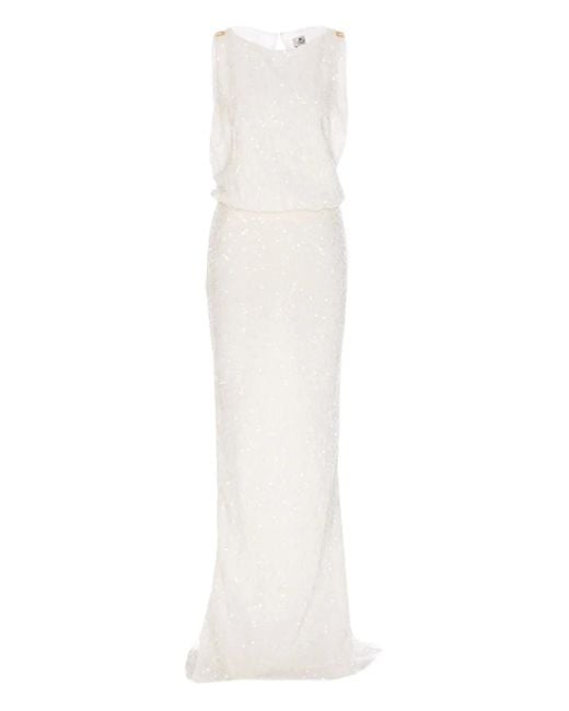 Elisabetta Franchi White Sequin-Embellished Dress