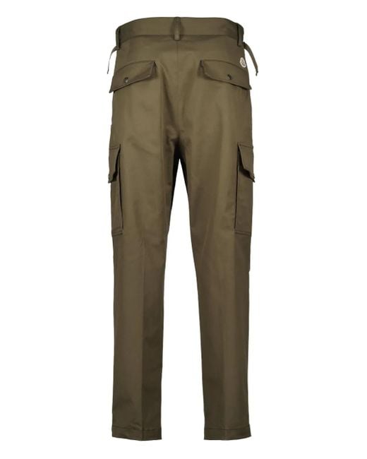 Moncler Green Pleated Logo Patch Trousers for men