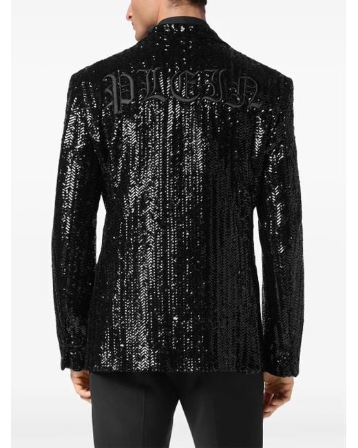 Philipp Plein Black Embroidered Lurex Blazer for men