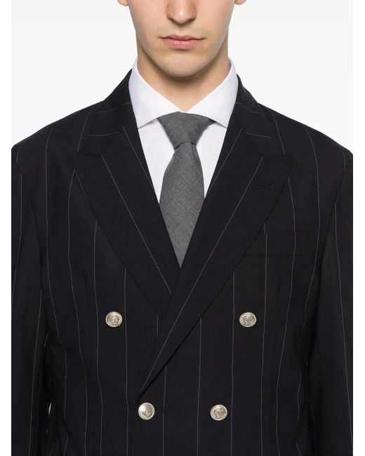 Eleventy Black Pinstripe Double-Breasted Suit for men