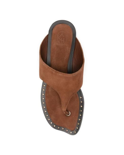 Ash Brown Stud-Embellished Thong Sandals