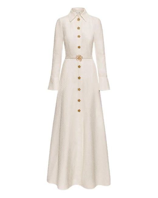 Oscar de la Renta Natural Long-Sleeve Maxi Dress