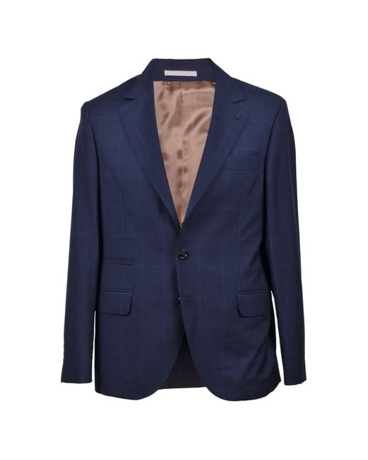 Brunello Cucinelli Blue Checked Single-Breasted Suit for men
