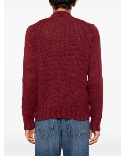 Doppiaa Red Ribbed-Knit Mock-Neck Sweater for men