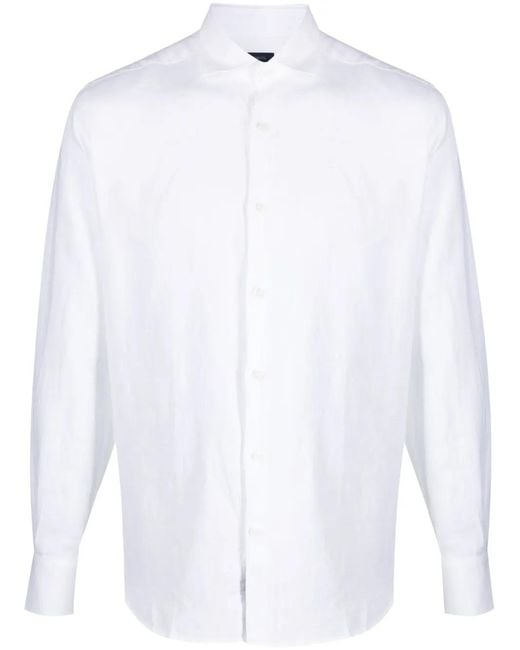 Deperlu White Linen Button-Down Shirt for men