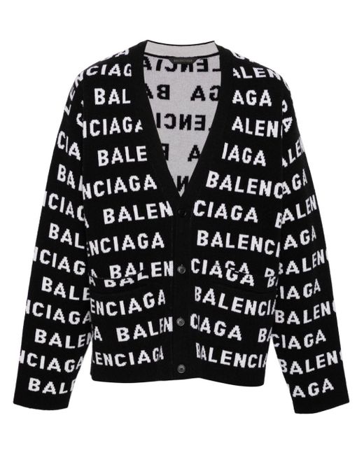 Cardigan à logo en intarsia Balenciaga pour homme en coloris Black