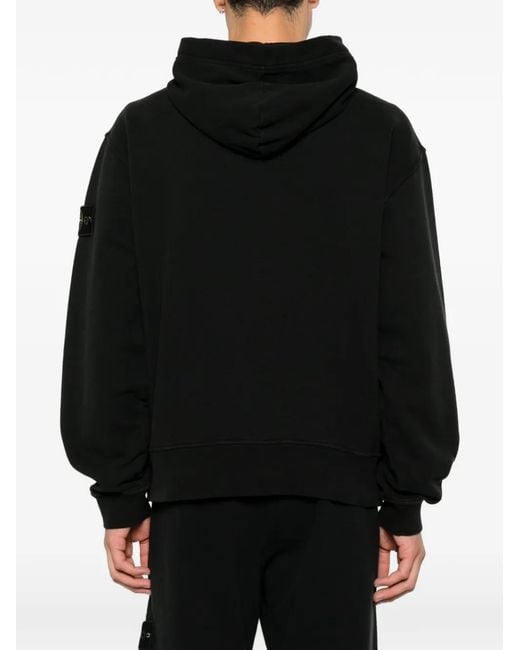 Stone Island Black Logo-Patch Pouch-Pocket Hoodie for men