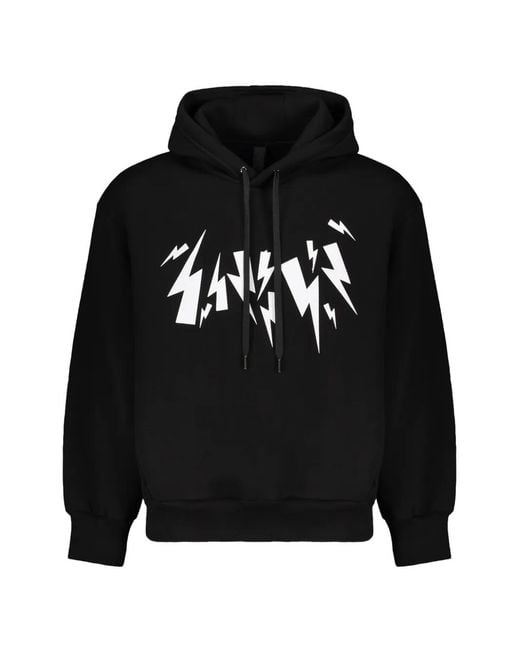 Neil Barrett Black Thunderbolt Graphic-Print Hoodie for men