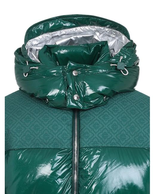 Casablanca Green High-Shine Patterned-Panel Puffer Jacket for men