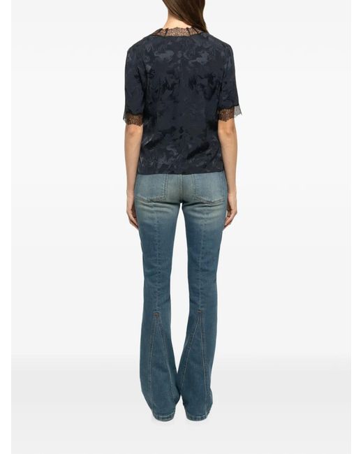 Zadig & Voltaire Blue Lace-Trim Jacquard Top
