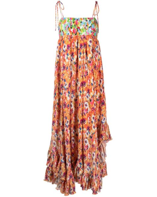 MSGM Orange Maxikleid Mit Blumenmuster