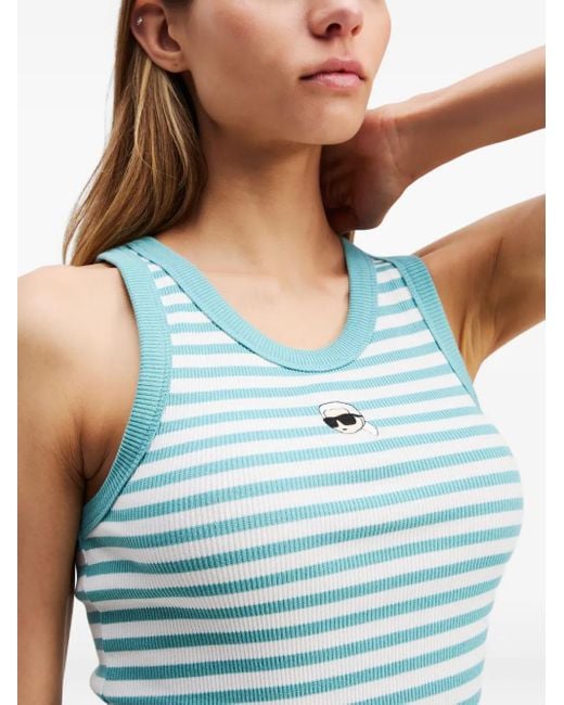 Karl Lagerfeld Blue Ikon Striped Ribbed Tank Top