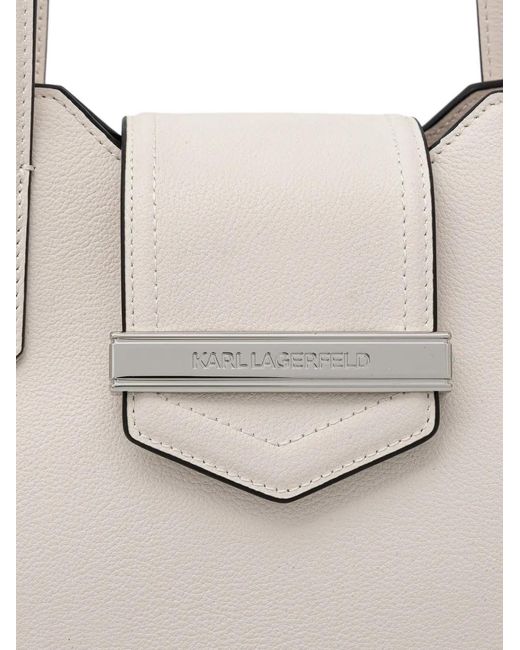 Karl Lagerfeld Natural Logo-Plaque Grained-Leather Tote Bag