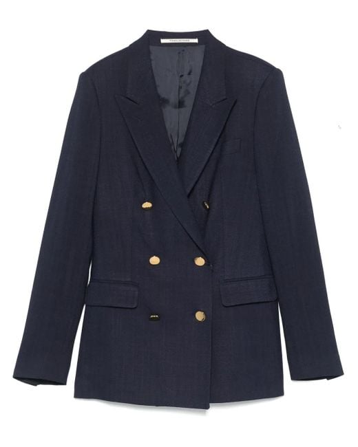 Tagliatore Blue Tailored Double-Breasted Blazer With-Tone Accents