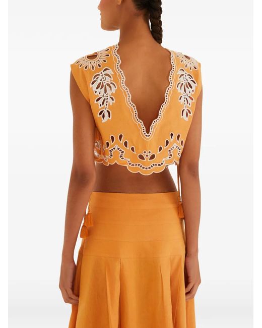 Farm Rio Orange Openwork Top