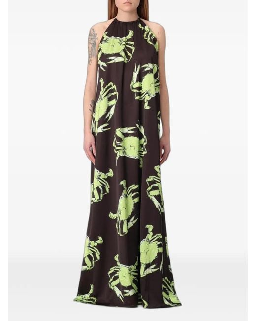 MSGM Krab Print Maxi Jurk in het Green