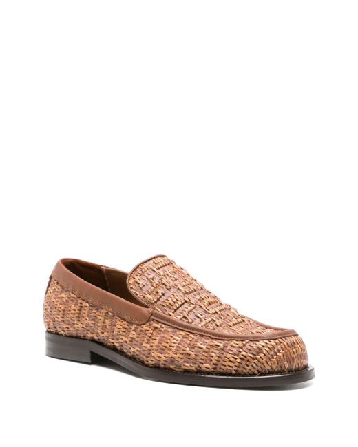 Gcds Brown Monogram-Embossed Raffia Loafers