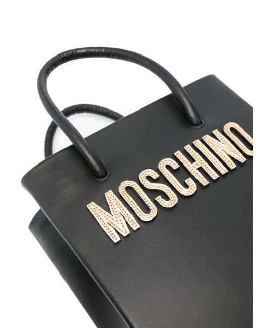 Mini sac à plaque logo Moschino en coloris Black