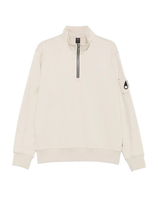 Moose Knuckles Natural Half-Zip Logo-Patch Sweatshirt for men