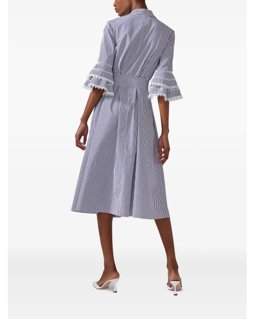 Carolina Herrera Lace-Trim Striped Shirt Dress in Blue | Lyst